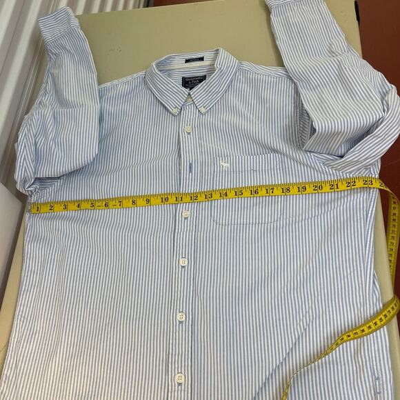 Abercrombie & Fitch Muscle Fit Collared Button Down Striped Shirt Blue/White XL - Picture 9 of 9
